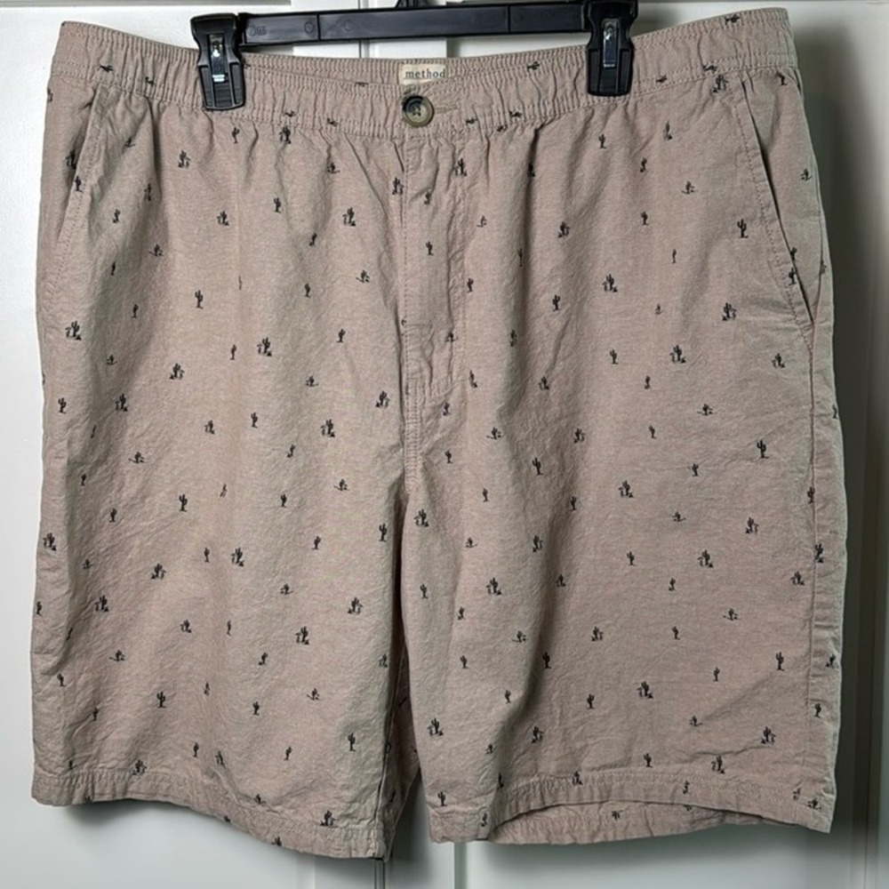 Method Mens XXL Tan Cactus Print Cotton Elastic Waist Casual Shorts